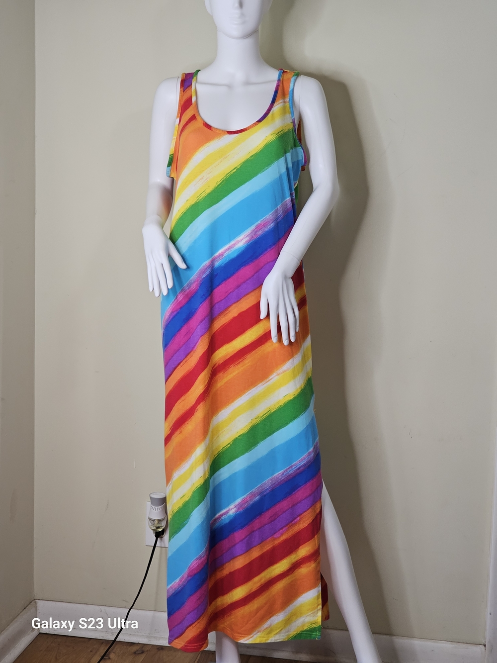 Multicolor Rainbow Stripe Sleeveless Maxi Dress